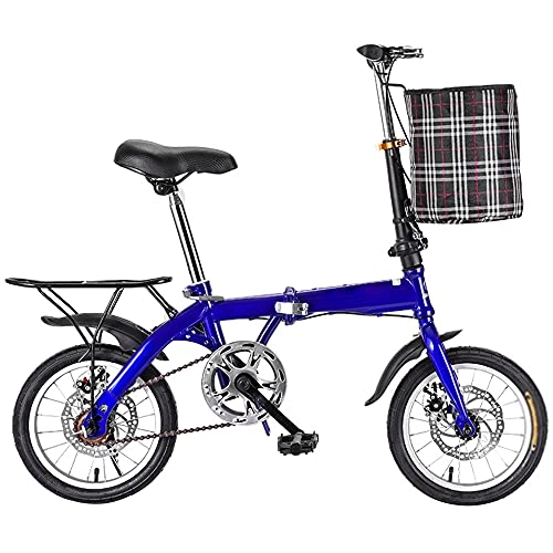 Folding Bike : Agoinz Mountain Bike Blue Bicycle Variable Speed Folding Bike, Adjustable Saddle, Handlebar, Wear-resistant Tires With Basket, Thickened High Carbon Steel Frame