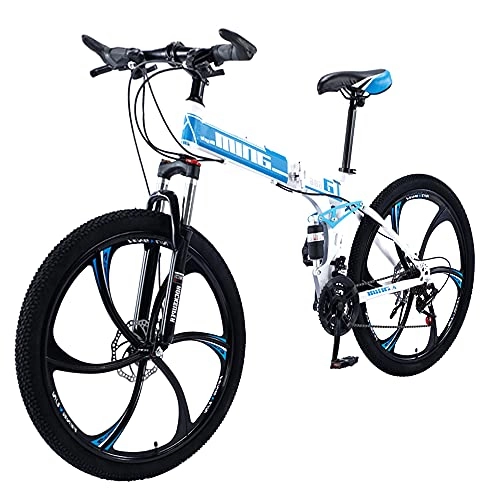 Folding Bike : Agoinz Mountain Bike Fast Folding Bule Bike With Anti Slip For Men Or Women Dual Wear Resistant Wheel Bikes Ergonomic Lightweight Sport