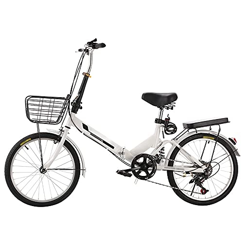 Folding Bike : Agoinz Mountain Bike Folding Bike Shock Absorbing, Variable Speed White Bicycle, Running On The Highway, Lightweight And Stylish, With Back Seat And Basket