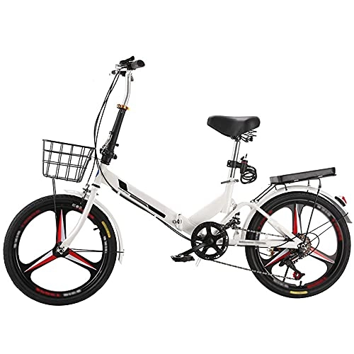 Folding Bike : Agoinz Mountain Bike Folding Bike Shock Absorbing, With Back Seat And Basket, Lightweight And Stylish Bicycle White, Variable Speed Running On The Highway