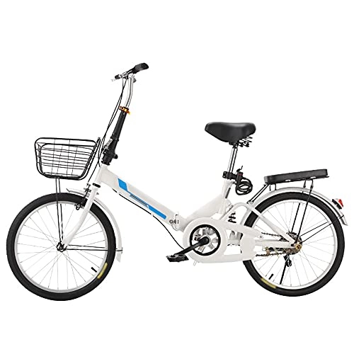 Folding Bike : Agoinz Mountain Bike Folding Bike White Shock Absorbing, With Back Seat And Basket, Variable Speed Bicycle, Lightweight And Stylish, Running On The Highway
