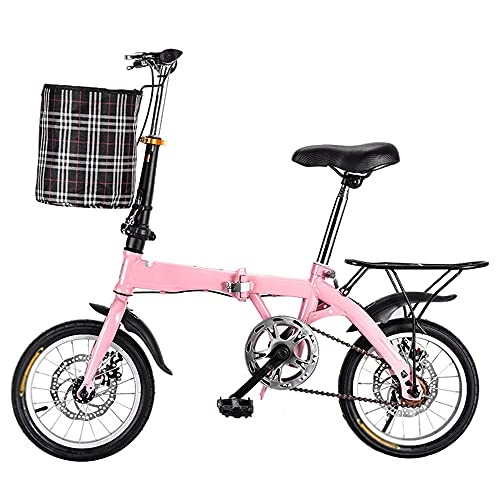 Folding Bike : Agoinz Mountain Bike Pink Bicycle Variable Speed Adjustable Saddle, Handlebar, Wear-resistant Tires, Thickened High Carbon Steel Frame With Basket Folding Bike