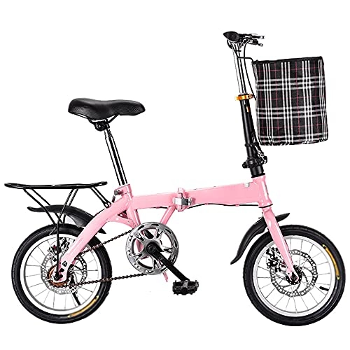 Folding Bike : Agoinz Mountain Bike Pink Bicycle Variable Speed Folding Bike, Adjustable Saddle, Handlebar, Wear-resistant Tires With Basket, Thickened High Carbon Steel Frame