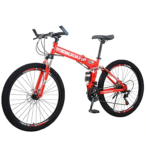 Folding Bike : Agoinz Mountain Bike Red Bicycle Folding ​easy To Fold, Ergonomic Comfortable And Beautifu, Small Space Occupation, Anti-skid Tires, Suitable For Mountains And Streets