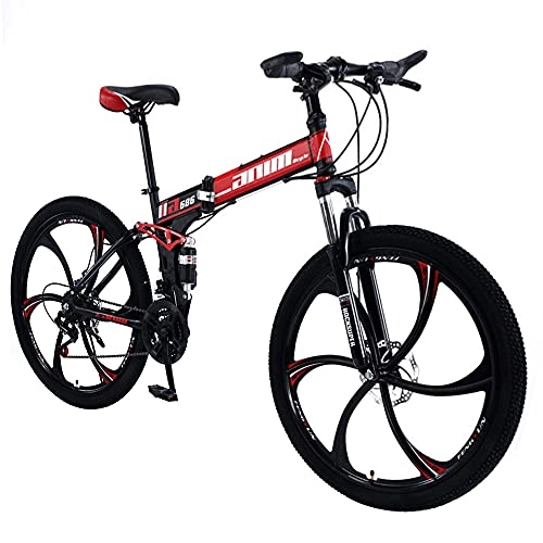 Folding Bike : Agoinz Mountain Bike Red Bikes Fast Folding Ergonomic Lightweight, With Anti Slip Wear Resistant, 27 Speeds Dual Bike Sport, For Men Or Women Wheel