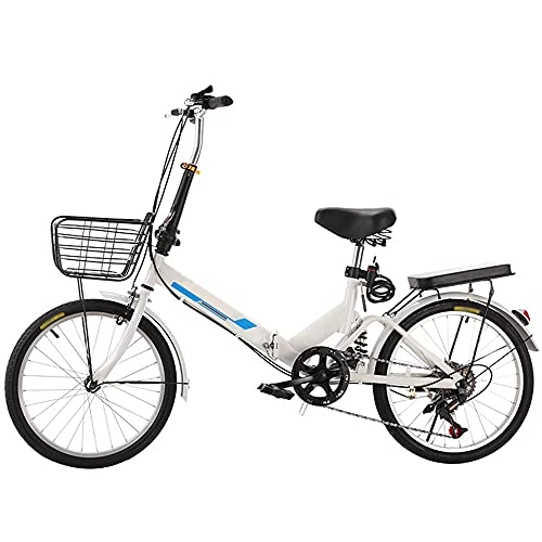 Folding Bike : Agoinz Mountain Bike White Folding Bike Lightweight And Stylish, Variable Speed Bicycle, Shock Absorbing, Running On The Highway, With Back Seat And Basket