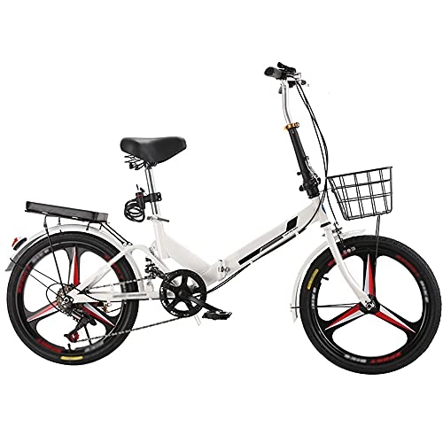 Folding Bike : Agoinz Mountain Bike White Folding Bike Lightweight And Stylish Variable Speed, Shock Absorb, Bicycle Running On The Highway, With Back Seat And Basket