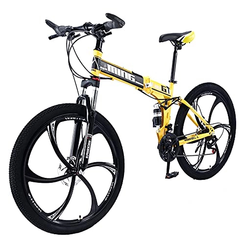 Folding Bike : Agoinz Mountain Bike Yellow Bike Fast Folding With Anti Slip Wear Resistant For Men Or Women Dual Wheel Bikes Ergonomic Lightweight Sport