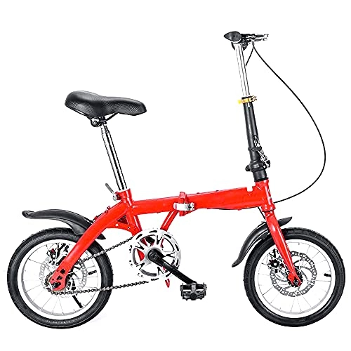 Folding Bike : Agoinz Red Bicycle Mountain Bike Variable Speed Folding Bike Thickened High Carbon Steel Frame, Adjustable Saddle, Handlebar, Wear-resistant Tires