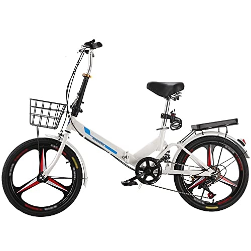 Folding Bike : Agoinz White Bicycle Mountain Bike Variable Speed Folding Bike Shock Absorbing, Running On The Highway, With Back Seat And Basket, Lightweight And Stylish