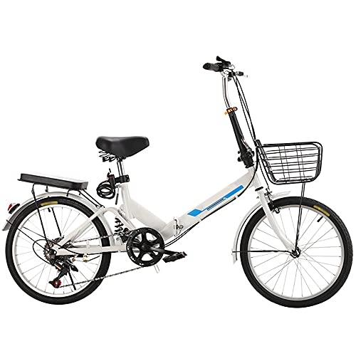 Folding Bike : Agoinz White Folding Bike Mountain Bike, Variable Speed Running On The Highway, With Back Seat And Basket, ​Shock ​Absorbing Lightweight And Stylish Bicycle