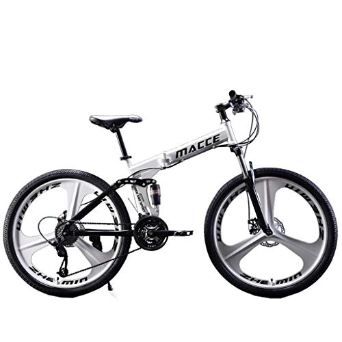Folding Bike : AGrAdi Adult Road Racing Bike Folding Mountain Bike, 26 inch 21 Speed Carbon Steel Mountain Bicycle for Adults, Full Suspension Disc Brake Outdoor Bikes for Men Women (White | 24 Inches)