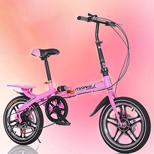 Folding Bike : AI-QX 16'' Cruiser Bikes, student folding bike, high carbon steel, double disc brakes, portable storage, Pink