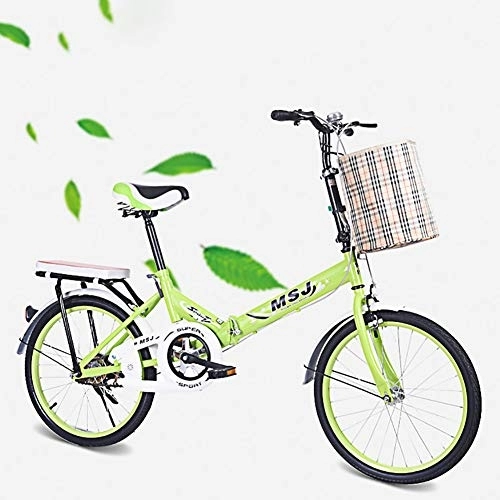 Folding Bike : AI-QX Bikes First Class Folding City bike 20" Comfort Saddle Ladies Cruiser Bike with Basket, Green