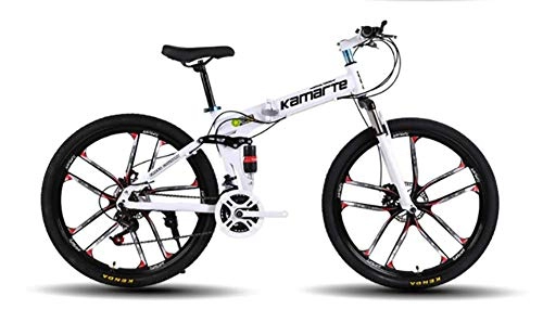 Folding Bike : AI-QX BMX Bike, 26 Inch Mountain Bike, Foldable, Shimano Shifting, Front And Rear Mechanical Disc Brakes, Integrated Wheel, 15KG, Male And Female, White, 27Speed