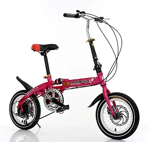 Folding Bike : AI-QX Cycling, Children Folding City Bikes, Carbon Steel, 6-Speed Cruiser Bikes, Easy To Carry, Red, 16