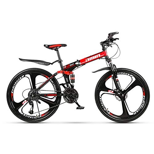 Folding Bike : AI-QX Full Suspension Mountain Bike 21 Speed Bicycle 26 inches Boy / Girl MTB Disc Brakes Bicycle Folding Bike, Red, 3Knife