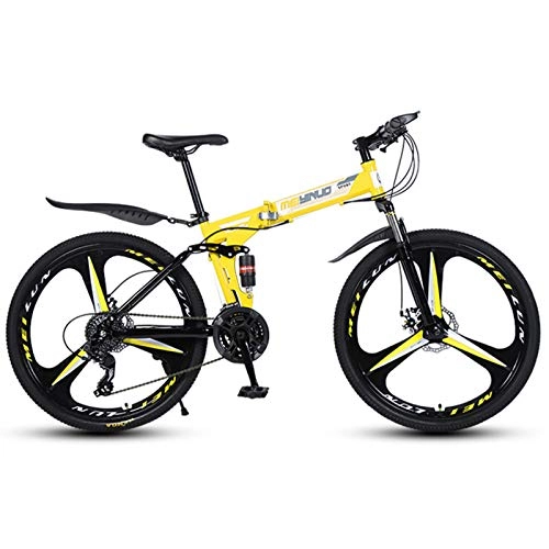 Folding Bike : Alapaste Durable Firm Safety Reliable High-carbon Steel Bike, Front And Rear Dual Disc Brake Bike, 34.1 Inch 27 Speed Low Noise Foldable Mountain Bike-Yellow 34.1 inch.27 speed