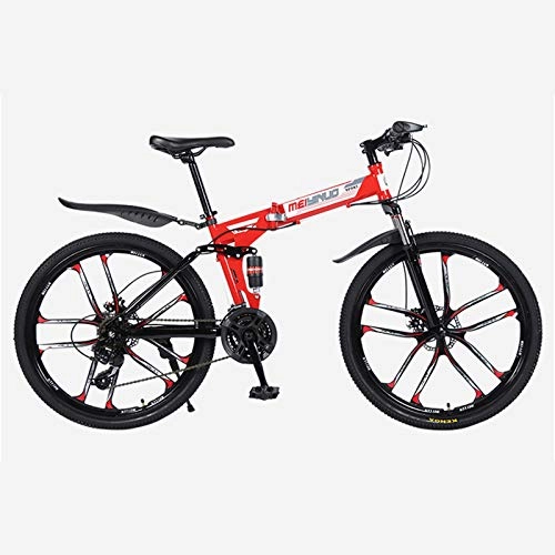 Folding Bike : Alapaste Thicken Durable Firm High Carbon Steel Material Bike, Performance Stable Foldable Mountain Bikes, 34.1 Inch 21 Speed Full Suspension Bike-Red 34.1 inch.21 speed