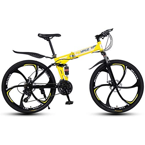 Folding Bike : Alapaste Widen Texture Dedicated Tires Bike, Performance Stable Full Suspension Mountain Bikes, 34.1 Inch 24 Speed Foldable Soft Tail Bike-Yellow 34.1 inch.24 speed