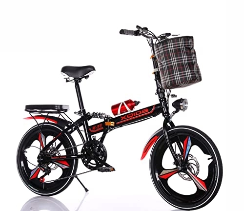 Folding Bike : aldult teenager 20'' Folding Bike, 6-Speed Drivetrain, Light Weight Aluminum Frame Foldable Compact Bicycle Wear-Resistant Tire for Adults Handlebars+seat height can be adjusted at will / Red