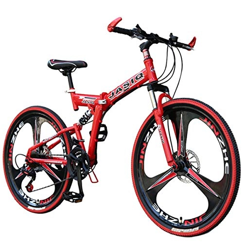 Folding Bike : AlfaView 26in Folding Mountain Bike, 21 Speed Bicycle Full Suspension MTB Bikes, Outdoor Racing Cycling, Double Disc Brake Bicycles, High Carbon Steel Frame MTB Bicycle for Men Women