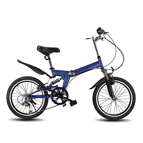 Folding Bike : All-Purpose 20 Inch 6 Speed City Folding Compact Bike Bicycle Urban Commuter High Carbon steel Disc Brake Portable Easy to Store in Caravan, Blue