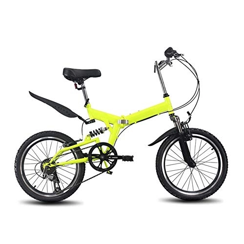 Folding Bike : All-Purpose 20 Inch 6 Speed City Folding Compact Bike Bicycle Urban Commuter High Carbon steel Disc Brake Portable Easy to Store in Caravan, Yellow