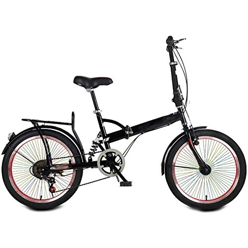 Folding Bike : All-Purpose 20-Inch Folding Speed Bicycle, Student Folding Bike for Men And Women Folding Speed Bicycle Damping Bicycle, Shock absorber, color rim, Black