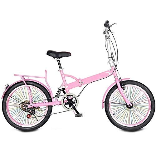 Folding Bike : All-Purpose 20-Inch Folding Speed Bicycle, Student Folding Bike for Men And Women Folding Speed Bicycle Damping Bicycle, Shock absorber, color rim, Pink