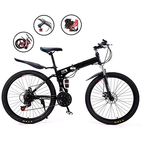 Folding Bike : All-Purpose 27 Speed ​​City Folding Bike, Compact Mountain Bicycle with Adjustable Seat, Durable High Carbon Frame Pedal Car for Travel Work Out, Black, A