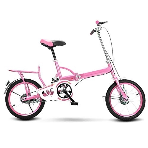 Folding Bike : All-Purpose Foldable Bicycle, 16 Inch 6 Speed ​​City Folding Compact Suspension Bike High Carbon Steel Bicycle Urban Commuters for Boy and Girls Easy to Store in Caravan, Pink