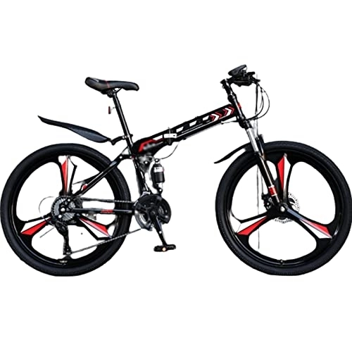 Folding Bike : All-Terrain Folding Mountain Bike - Double Disc Brake Folding Mountain Bike, Double Shock Effect and Ergonomic Cushion (Red 26inch)