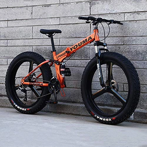 Folding Bike : All Terrain Mountain Bike, Foldable 24" High Carbon Steel Double Shock Absorption Bicycle 21 Speed 4.0 Super Wide Tire Off Road Transmission Easy To Travel
