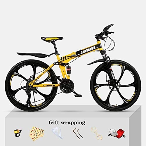 Folding Bike : All Terrain Mountain Bike, Folding Mountain Bike, 26" 30 Speed Shock Absorbing Cross Country Mountain Bike Front And Rear Double Suspension System Quick Folding for Easy Carrying