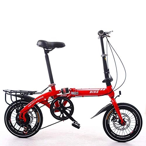 Folding Bike : Allamp Outdoor sports Folding Bike, Male And Female Small Foldable Bicycle, 16" 6Speed Bike with Shock Absorber And Double Disc Brake, Adult Student Bicycle