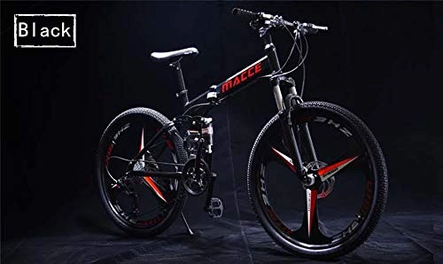 Folding Bike : ALOUS Mountain bike / folding bike ride 24 inches / 26 inches / 700cc unisex adult / men / unisex children double disc brakes (Color : BLack, Size : Three spokes-26inch)