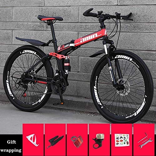 Folding Bike : Alpine Sport Mountain Bike, 26" 30 Speed Foldable Portable Adult Mountain Bike Double Shock Absorption Male And Female Universal Variable Speed Bicycle with Front And Rear Fenders