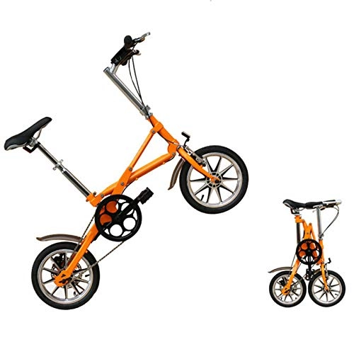 Folding Bike : ALUNVA 14inch Adult Folding Bike, Men Compact Bike, Women Teens City Commuter Bicycle, Mini Lightweight Foldable Bicycle-Orange 121x58x94cm(48x23x37inch)