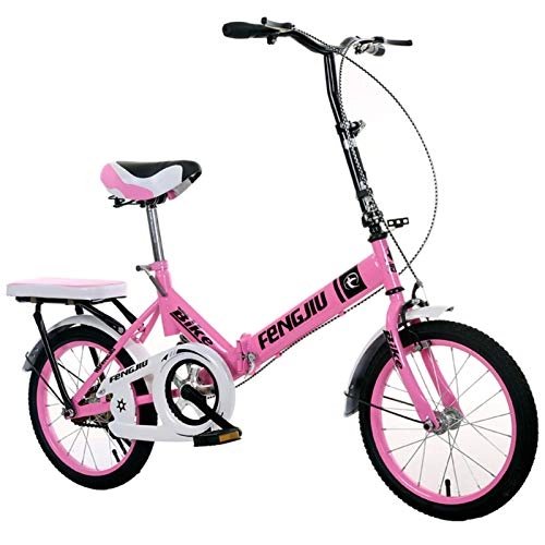 Folding Bike : ALUNVA 16 20inch Adult Folding Bike, City Riding Bicycle, City Compact Bike, Portable Bicycle, Urban Commuter Pink-Powder 20inch