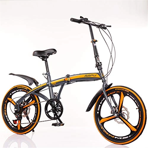 Folding Bike : ALUNVA 20inch Folding City Bike, 7 Speed Gear Portable Bicycle, Carbon Steel Frame Mini Lightweight Foldable Bicycle-Gray 155x105cm(61x41inch)