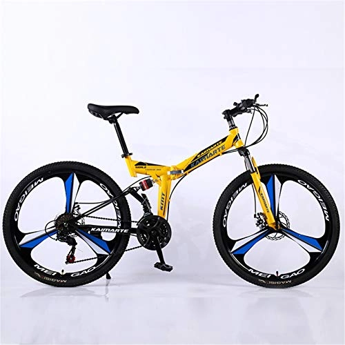 Folding Bike : ALUNVA 26inch Folding Road Bike, High-carbon Steel Mountain Bike, Mens Women Outroad Bike, 21 Speed Mechanical Disc Brakes Full Suspension-Yellow 175x97cm(69x38inch)