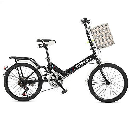 Folding Bike : ALUNVA Adult Folding Bike, Lightweight Carbon Steel Frame Compact Bicycle, Variable Speed City Commuter Bike, 20inch With Fenders-Black 2 91x111cm(36x44inch)