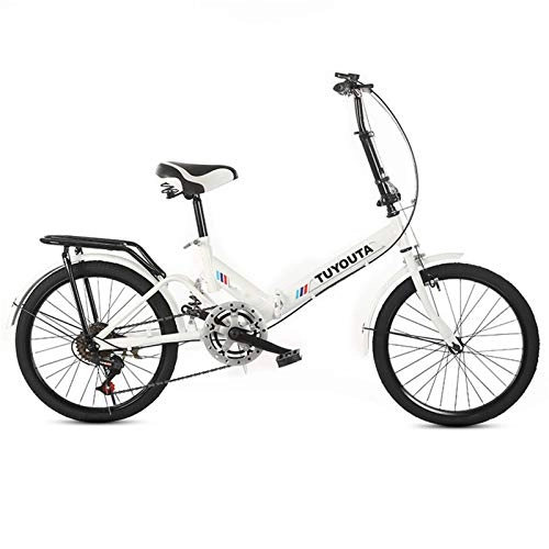 Folding Bike : ALUNVA Adult Folding Bike, Lightweight Carbon Steel Frame Compact Bicycle, Variable Speed City Commuter Bike, 20inch With Fenders-White 1 91x111cm(36x44inch)