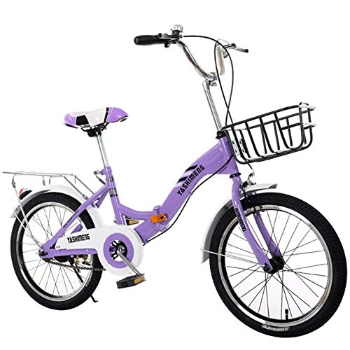 Folding Bike : ALUNVA Folding Bike, 20 Inch Carbon Steel Folding Bicycle, Portable Folding Bike, Mini City Foldable Bicycle, Hydraulic Disc Brake-Purple 18inch