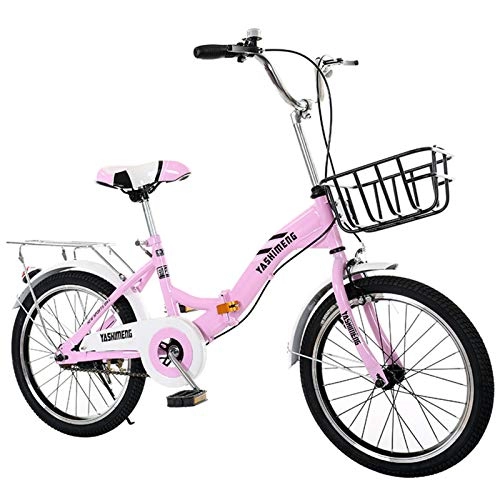 Folding Bike : ALUNVA Folding Bike, Carbon Steel Folding Bicycle, Portable Folding Bike, Mini City Foldable Bicycle, Hydraulic Disc Brake 18 20 22inch Pink-Powder 20inch