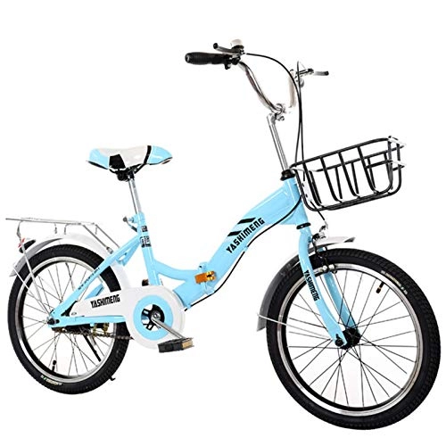 Folding Bike : ALUNVA Folding Bike, Folding Bicycle, 18 20 22inch Carbon Steel Portable Folding Bike, Mini City Foldable Bicycle, Hydraulic Disc Brake Blue-Blue 18inch