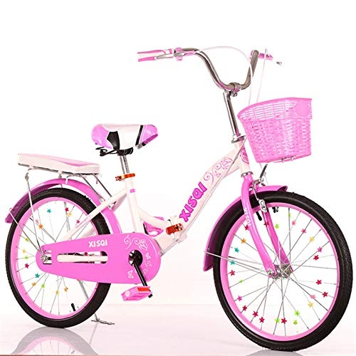 Folding Bike : ALUNVA Kids Bike, 18 20 22inch Portable Bicycle, Adjustable Seat Compact Bike, Pink Mini Lightweight Foldable Bicycle-Powder 4 22inch