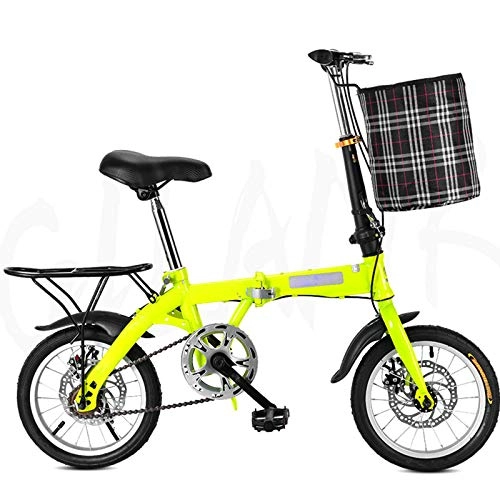 Folding Bike : AMEA 14 / 16 / 20 inch Folding Bike, student bicycles, front and rear disc brakes, single-speed wear-resistant wheels form a person, Yellow, 14 inches