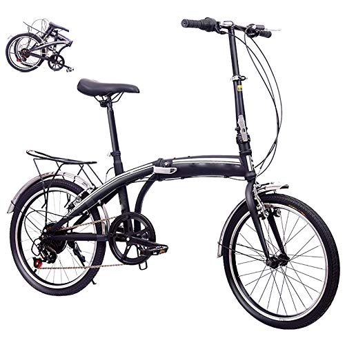Folding Bike : AMEA 20-Inch Variable-Speed Folding Bike, Adjustable Saddle V-Brake Student Bicycle Super Light Folding Bicycle for Men And Women with Shelf, Black